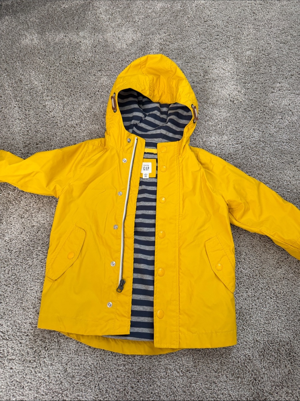 GAP Yellow Hooded Kids Raincoat with Striped Lining
